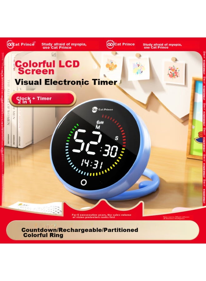 Cat Prince Maotaizi Timer, Children's Visual Time Learning Management Tool, Countdown Alarm, Self-discipline Timer Reminder, Kitchen Magnetic Baking Timer, Blue - Image 1