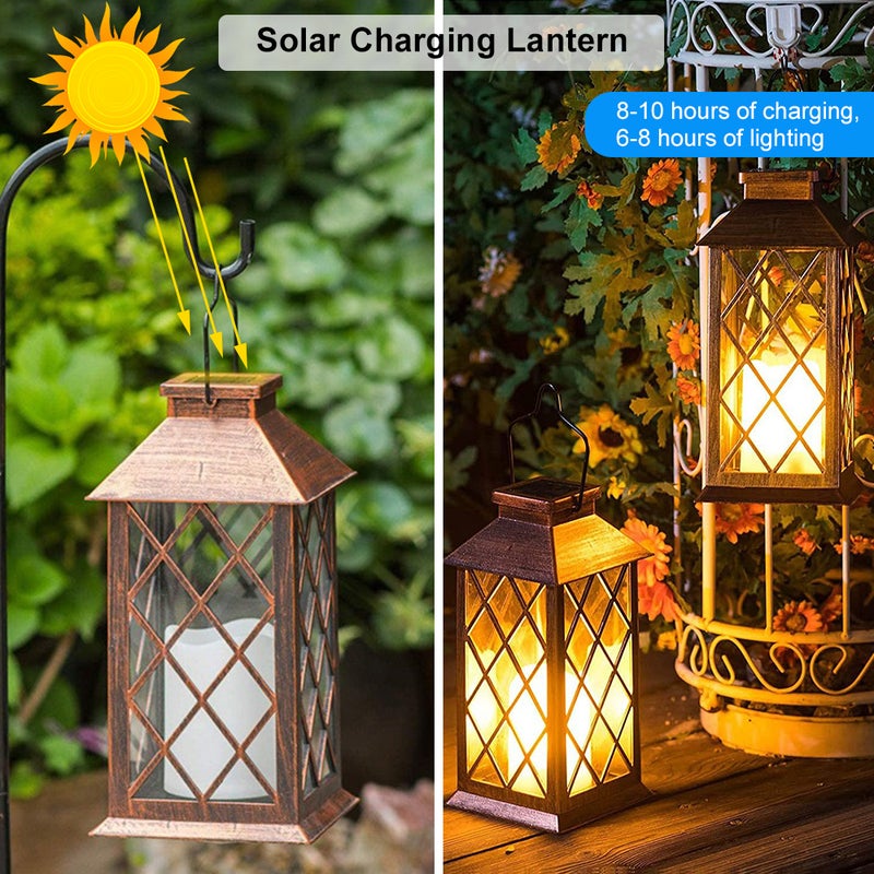 LED Solar Lantern Outdoor Hanging Lantern Water Flickering Flameless Candle Light Decoration Lamp for Patio Garden Party Backyard - Image 5