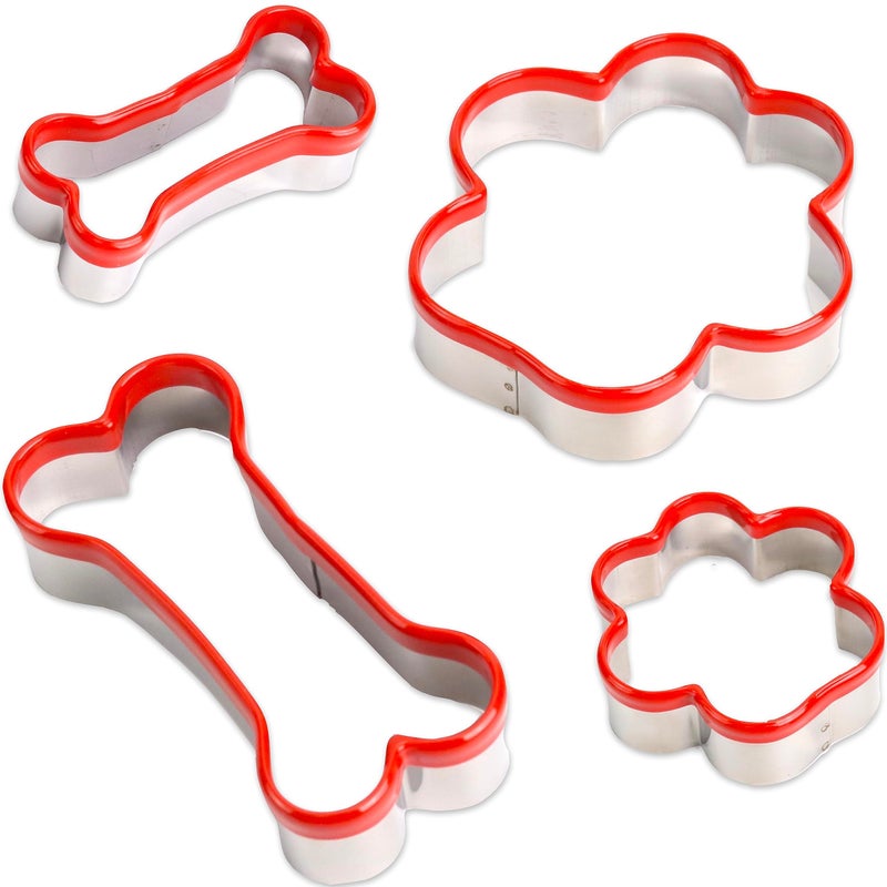 4 Pcs Dog Bone Paw Cookie Cutters Dog Treats Cutter Set Soft PVC Coated