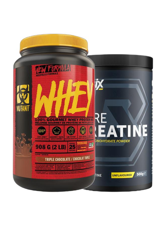 Mutant Exclusive Bunde Offer - Whey 100% Gourmet Whey Protein Mix Triple Chocolate 908 G 2Lb and Pure Creatine Unflavored 500 Gm - Image 1