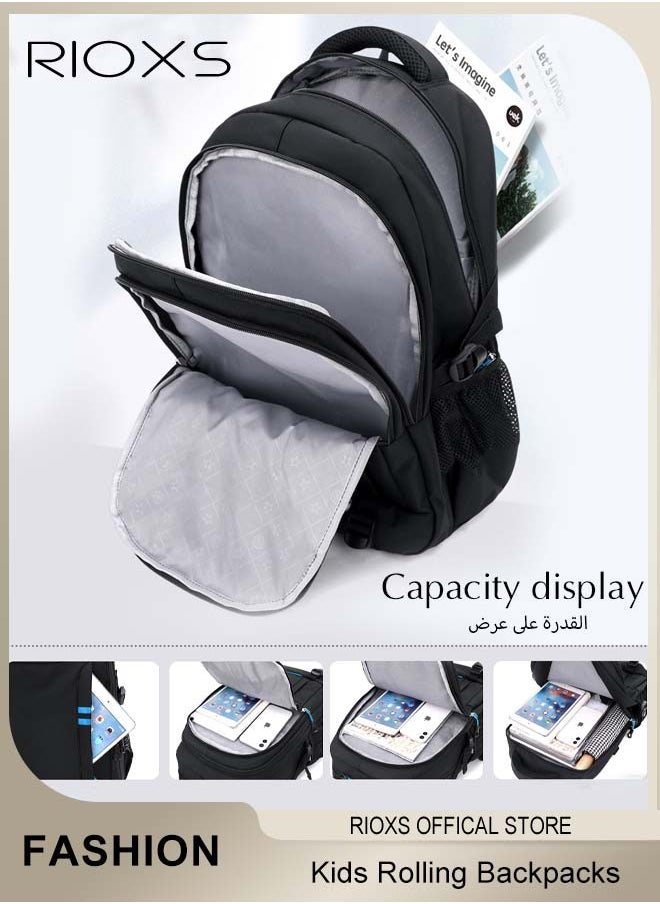 حقائب ظهر مدرسية بعجلات مطبوعة أنيقة للأطفال، حقائب مدرسية بعجلات كبيرة السعة، حقيبة أمتعة للأطفال للأولاد في المرحلة الابتدائية، مقاومة للماء والتآكل