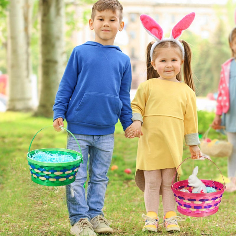 Uptotop Easter Basket with Handle, 3Pcs Woven Bamboo Easter Egg Baskets with 5 Colors Crinkle Cut Paper Filler, Perfect for Easter Egg Hunting, Decorations, Party Favors and Gift Giving - Image 5
