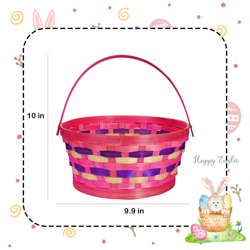 Uptotop Easter Basket with Handle, 3Pcs Woven Bamboo Easter Egg Baskets with 5 Colors Crinkle Cut Paper Filler, Perfect for Easter Egg Hunting, Decorations, Party Favors and Gift Giving - Image 2