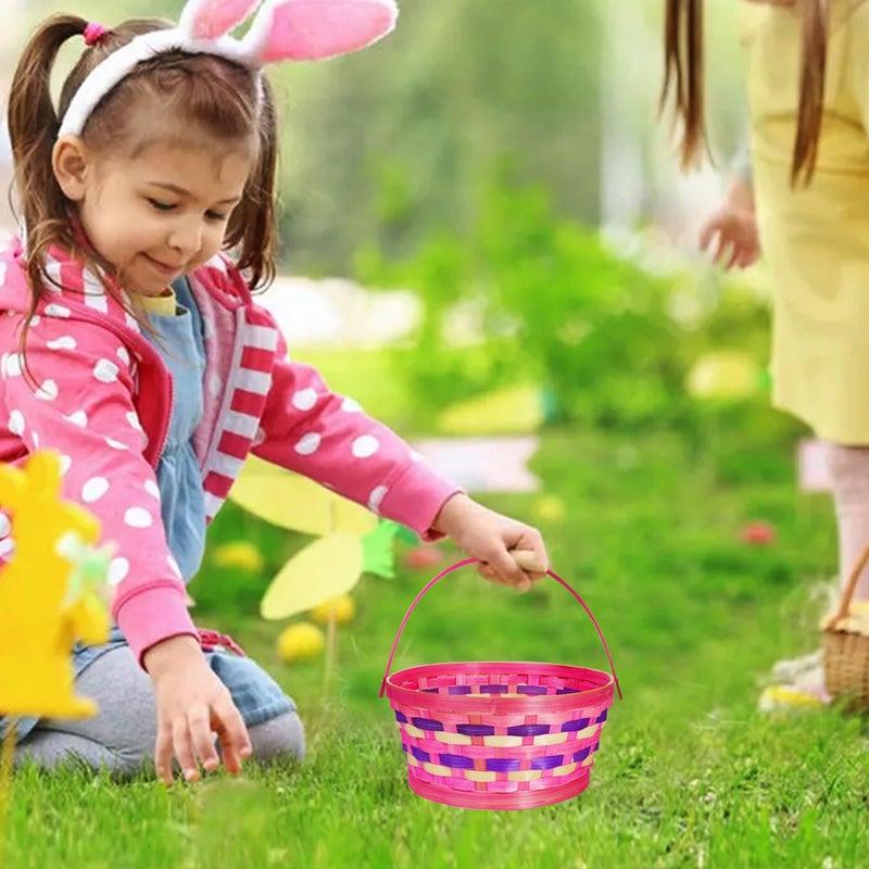 Uptotop Easter Basket with Handle, 3Pcs Woven Bamboo Easter Egg Baskets with 5 Colors Crinkle Cut Paper Filler, Perfect for Easter Egg Hunting, Decorations, Party Favors and Gift Giving - Image 4