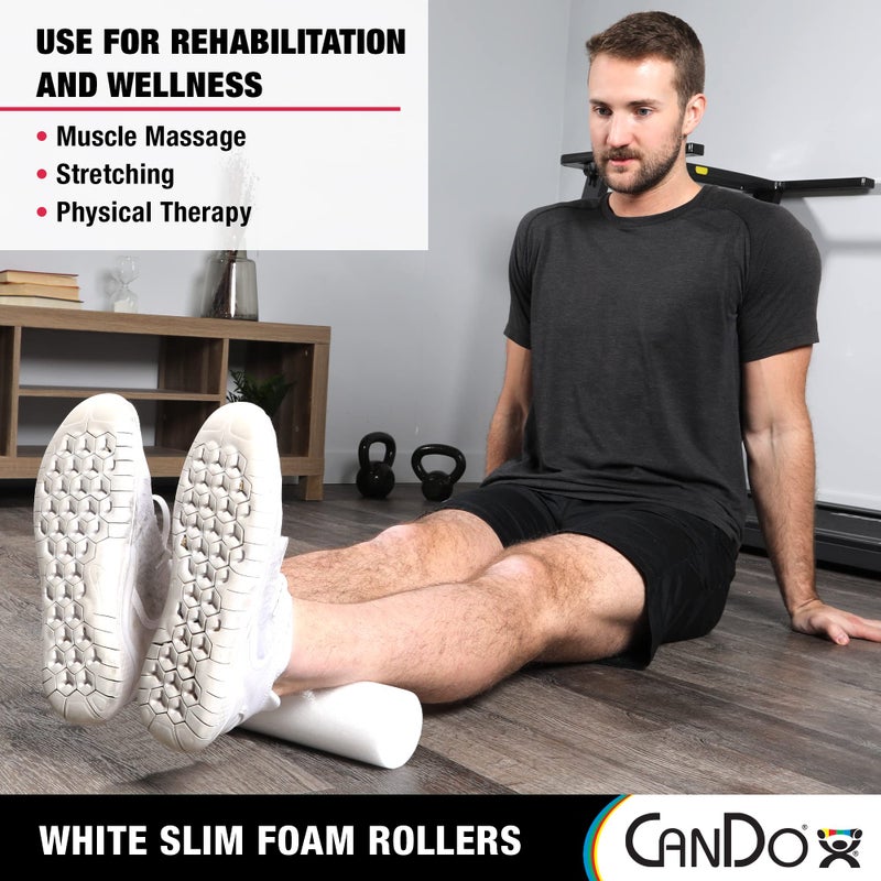 CanDo Slim White PE Foam Rollers for Exercise, Fitness, Muscle Restoration, Massage Therapy, Sport Recovery and Physical Therapy for Home, Clinics, Professional Therapy 3" x 12" Round - Image 4