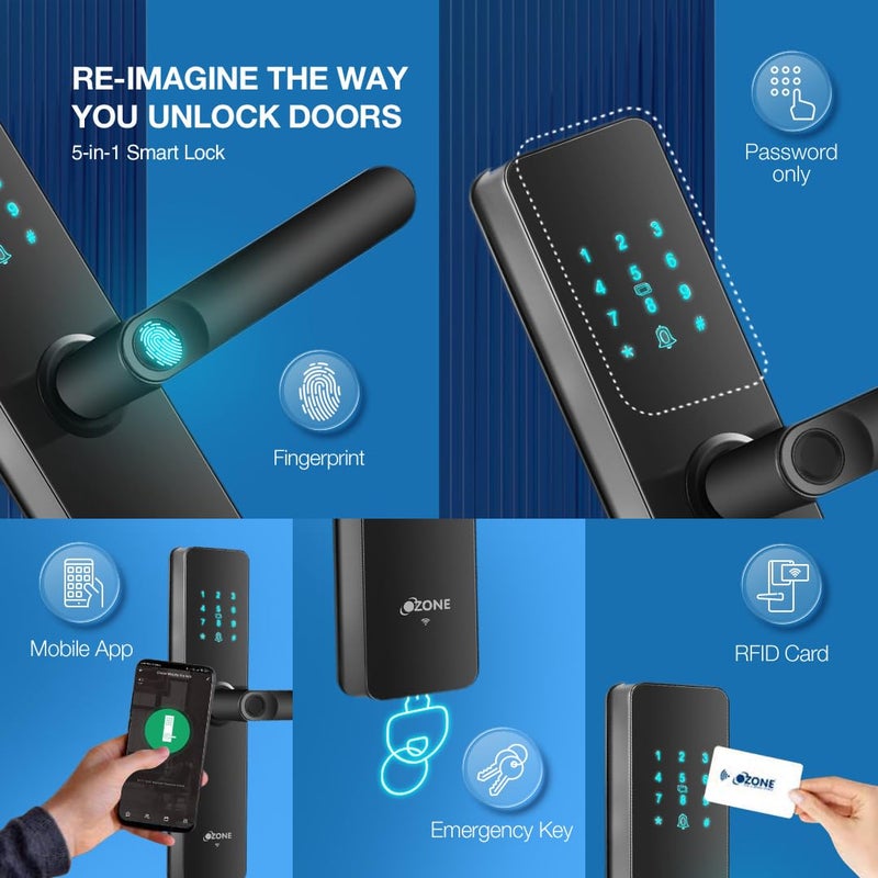 Ozone Ozone Smart WiFi Lock for Wooden Metal Doors 5Way Access App Unlocked Fingerprint RFID Emergency Key 3580 mm Door Thickness Free Installation 2 Year Warranty  - Image 3