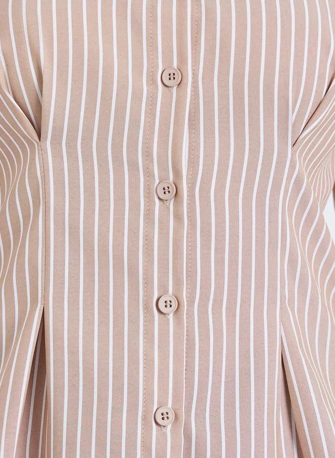 Styli Women Beige Striped Long Sleeve Shirt