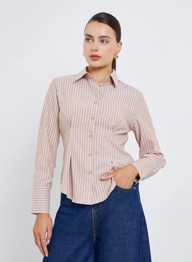 Styli Women Beige Striped Long Sleeve Shirt