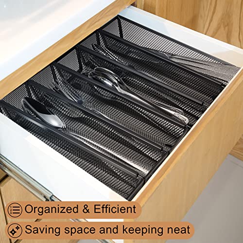 Chumia 10 Pack Silverware Drawer Organizer 9 x 3 x 2 Inch Mesh Utensil Organizer for Kitchen Drawers with Interlocking Arm for Flatware Knives Spoons Fork Cosmetic Utensil Tabletop Storage Tray - Image 5