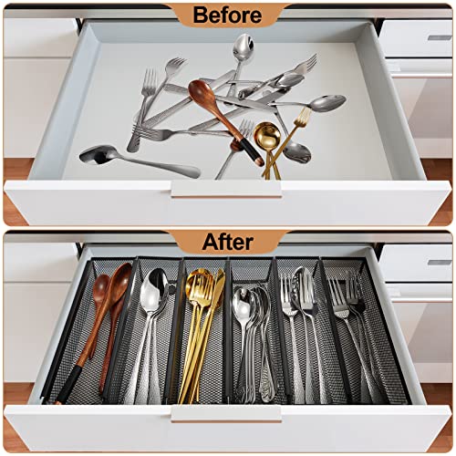 Chumia 10 Pack Silverware Drawer Organizer 9 x 3 x 2 Inch Mesh Utensil Organizer for Kitchen Drawers with Interlocking Arm for Flatware Knives Spoons Fork Cosmetic Utensil Tabletop Storage Tray - Image 4