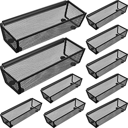 Chumia 10 Pack Silverware Drawer Organizer 9 x 3 x 2 Inch Mesh Utensil Organizer for Kitchen Drawers with Interlocking Arm for Flatware Knives Spoons Fork Cosmetic Utensil Tabletop Storage Tray - Image 1