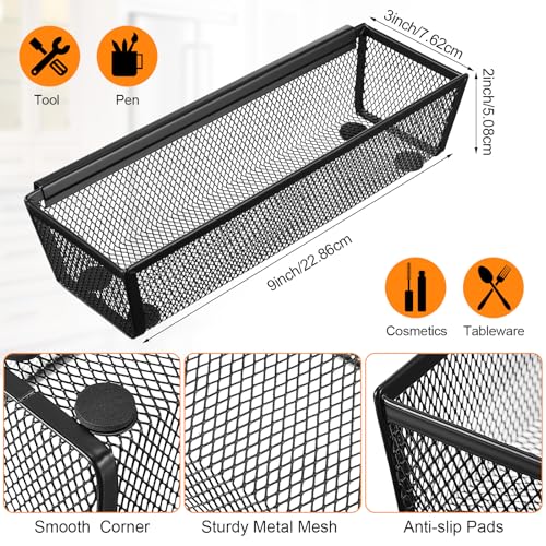 Chumia 10 Pack Silverware Drawer Organizer 9 x 3 x 2 Inch Mesh Utensil Organizer for Kitchen Drawers with Interlocking Arm for Flatware Knives Spoons Fork Cosmetic Utensil Tabletop Storage Tray - Image 2