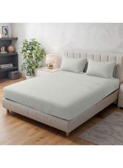 Rest Stripe Fitted Sheet Set King 180 X 200+30 Cm + 2 Pillowcases 50 X 75 Cm Brushed Microfiber Premium Durable Quality Deep Pocket For A Perfect Fit Shrinkage Fade Resistant Cream  - Image 1