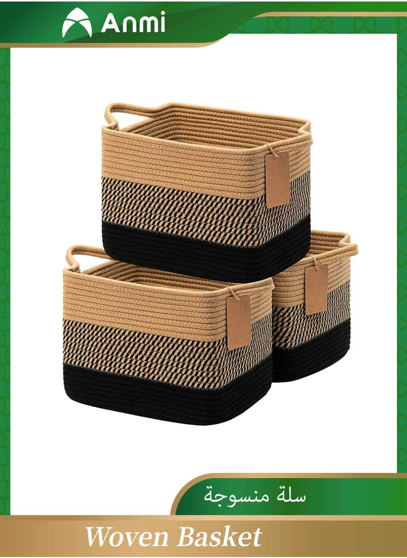 Anmi 3 Pack Storage Basket, Woven Baskets for Storage, Small Laundry Basket for Toys, Books, Rectangular Baskets for Shelves, Living Room, Bathroom, 33 x 25 x 23 cm  - Image 1