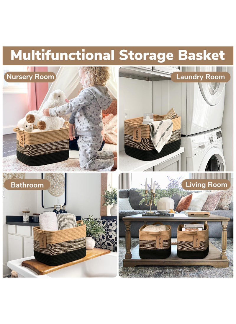 Anmi - 3 Pack Storage Basket, Woven Baskets for Storage, Small Laundry Basket for Toys, Books, Rectangular Baskets for Shelves, Living Room, Bathroom, 13 x 10 x 9 Inches - Image 1