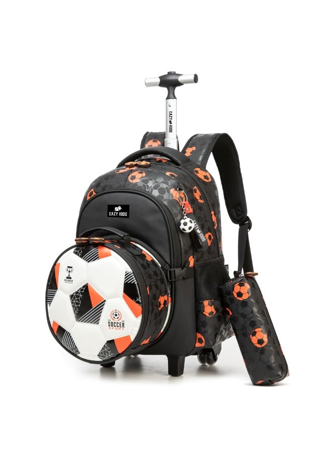Eazy Kids Eazy Kids Trolley 18" School Bag Set of 3 w/ Lunch Bag and Pencil Case - Football Black  - Image 1