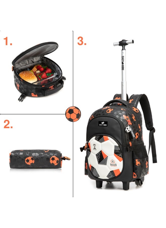 Eazy Kids Eazy Kids Trolley 18" School Bag Set of 3 w/ Lunch Bag and Pencil Case - Football Black  - Image 2