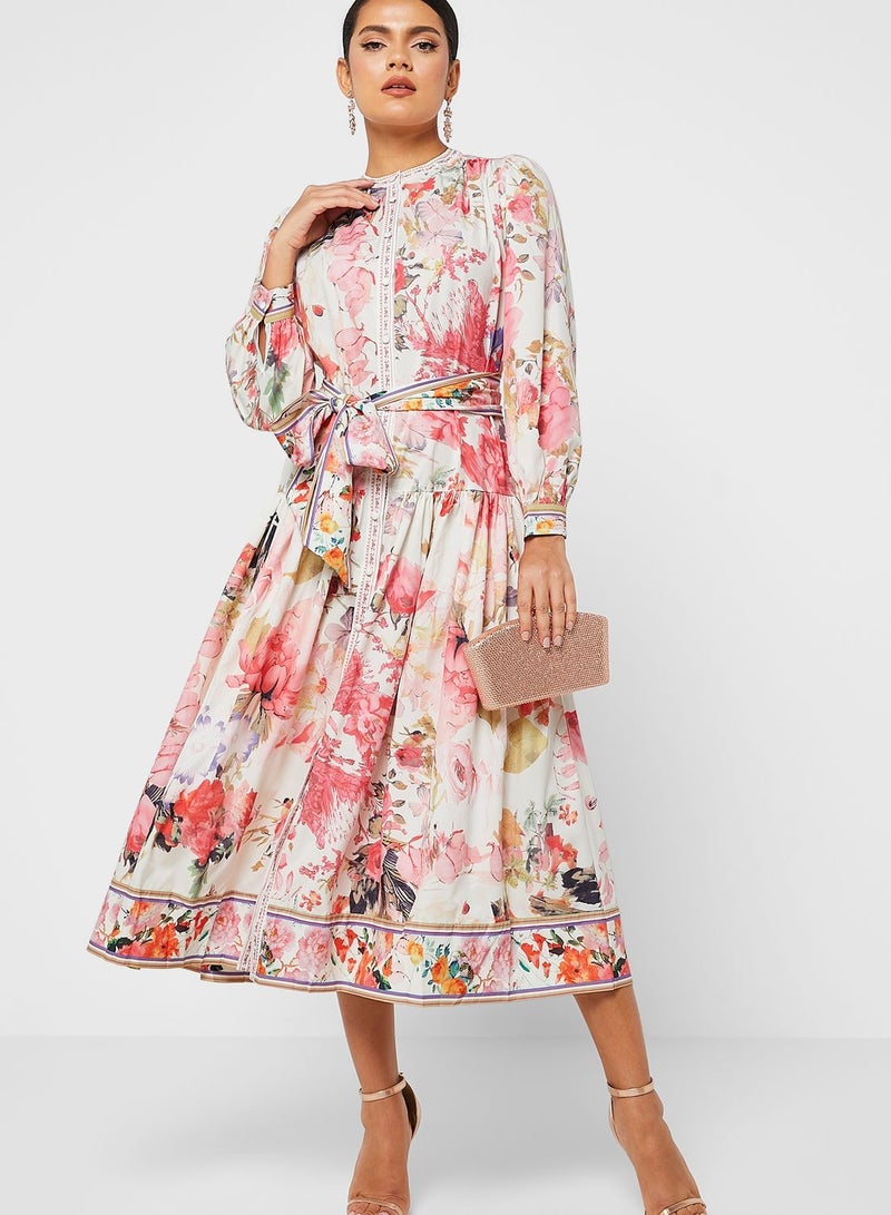 Khizana Floral Belted Midi Dress  - Image 1