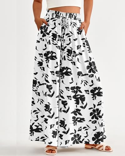 BTFBM Women Casual High Waist Wide Leg Pants 2025 Summer Fall Long Palazzo Pants Pocket Lounge Vacation Beach Trousers(Print Black, X-Large) - Image 2