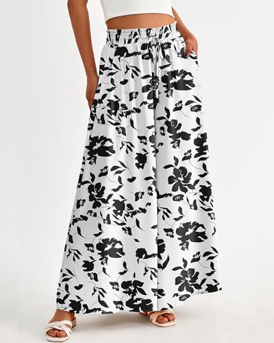 BTFBM Women Casual High Waist Wide Leg Pants 2025 Summer Fall Long Palazzo Pants Pocket Lounge Vacation Beach Trousers(Print Black, X-Large) - Image 3