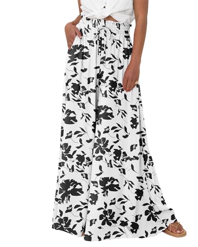BTFBM Women Casual High Waist Wide Leg Pants 2025 Summer Fall Long Palazzo Pants Pocket Lounge Vacation Beach Trousers(Print Black, X-Large) - Image 1