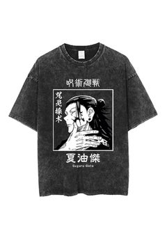 Washed retro T-shirt street hip hop anime Jujutsu Kaisen casual cotton summer short sleeves