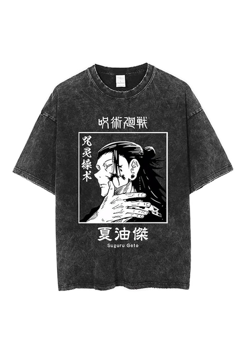 Generic - Washed retro T-shirt street hip hop anime Jujutsu Kaisen casual cotton summer short sleeves - Image 1