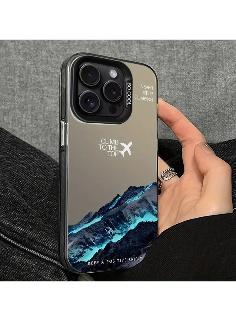 بروماس حافظة هاتف محمول مصنوعة من مادة TPU سوداء بنمط جبلي فاتح أزرق مناسبة لهاتف iPhone 14 Pro Max - Image 1