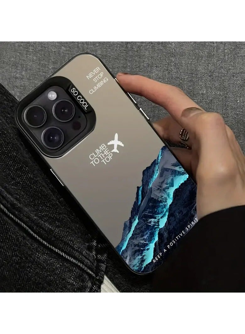 بروماس حافظة هاتف محمول مصنوعة من مادة TPU سوداء بنمط جبلي فاتح أزرق مناسبة لهاتف iPhone 14 Pro Max - Image 2