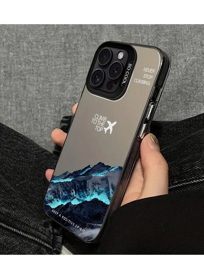 بروماس حافظة هاتف محمول مصنوعة من مادة TPU سوداء بنمط جبلي فاتح أزرق مناسبة لهاتف iPhone 14 Pro Max - Image 3