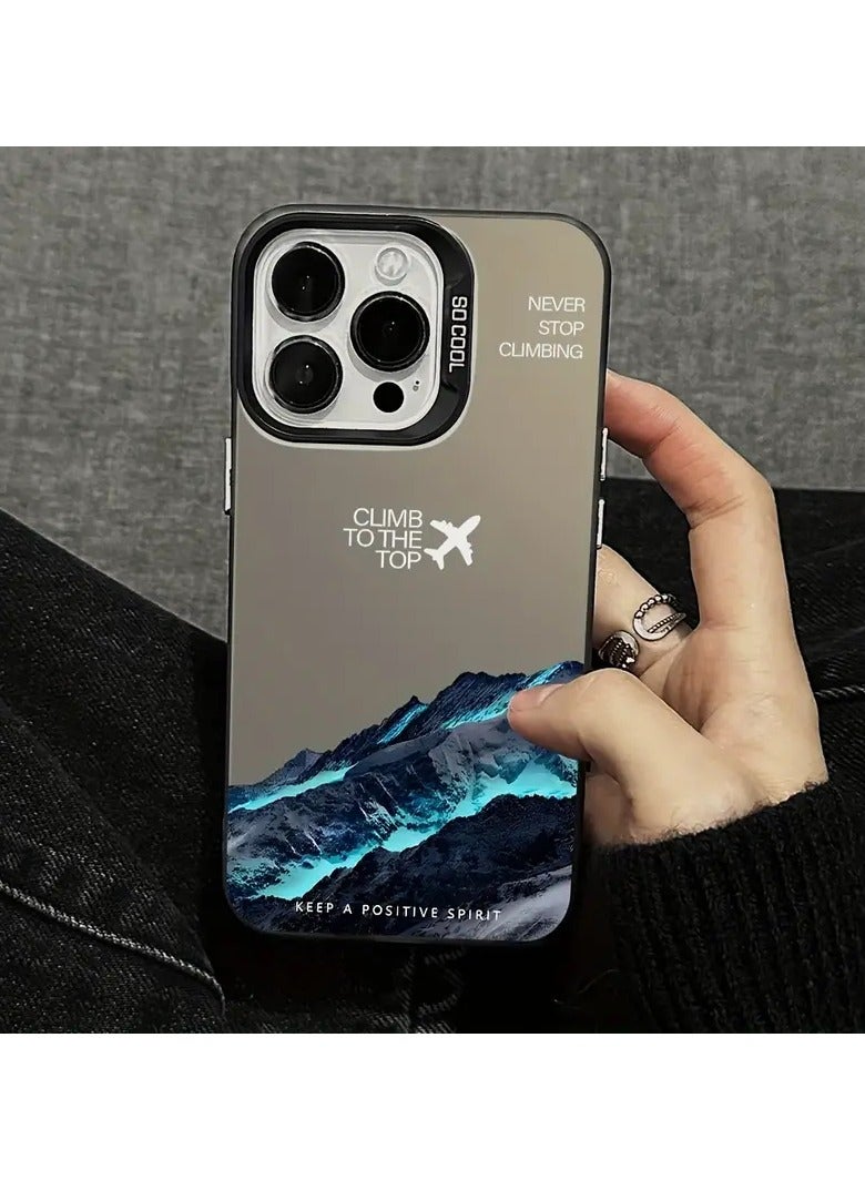 بروماس حافظة هاتف محمول مصنوعة من مادة TPU سوداء بنمط جبلي فاتح أزرق مناسبة لهاتف iPhone 14 Pro Max - Image 4