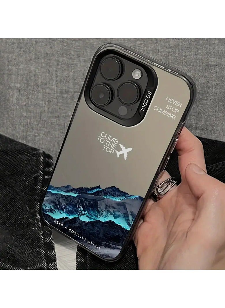 بروماس حافظة هاتف محمول مصنوعة من مادة TPU سوداء بنمط جبلي فاتح أزرق مناسبة لهاتف iPhone 14 Pro Max - Image 5