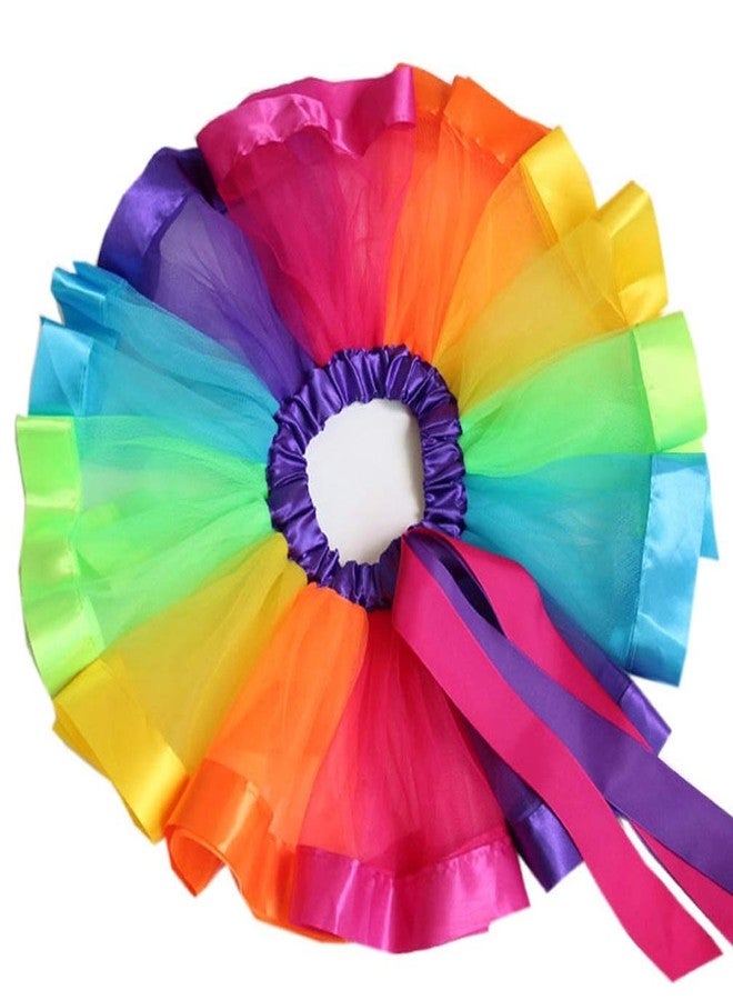 MY-PRETTYGS Toddlers Layered Tulle Rainbow Tutu Skirt with Flower Crown Wreath Headband for Baby Girls 0-24 Months.(Rainbow) - Image 2