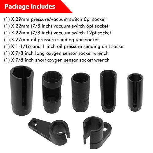 A ABIGAIL 7PCS Oxygen Sensor Socket 22mm (7/8 in), 27mm, 29mm fits All Vehicle O2 Removal and Installation Universal Puller and Removal Tool - Image 3