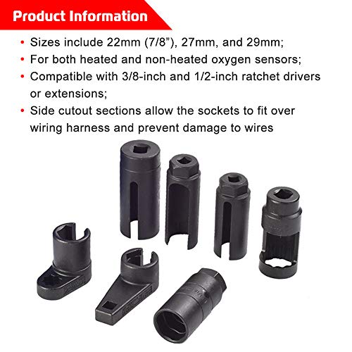 A ABIGAIL 7PCS Oxygen Sensor Socket 22mm (7/8 in), 27mm, 29mm fits All Vehicle O2 Removal and Installation Universal Puller and Removal Tool - Image 5