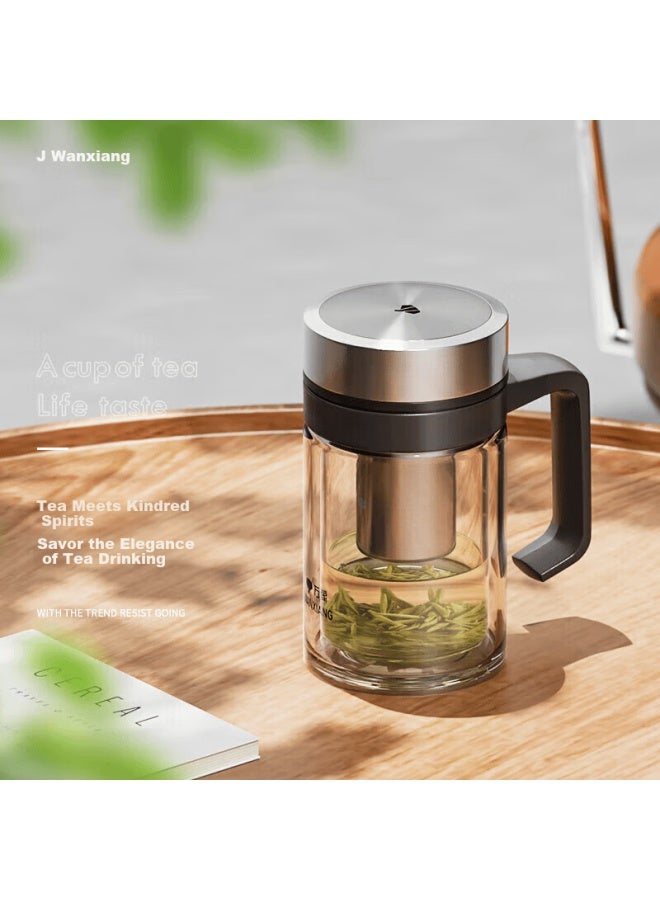 Wanxiang Glass Cup V219 Handle Office Double-layer Tea Infuser Cup 360ml Business Office Water Cup - Image 1
