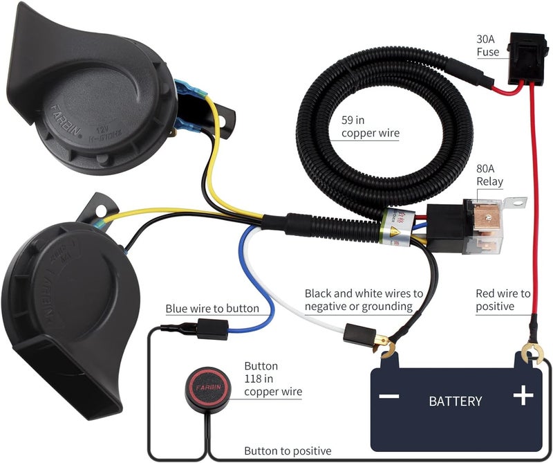 banhao بوق سيارة 12 فولت مع زر، مجموعة بوق شاحنة من Banhao، بوق قطار مقاوم للماء بدرجة عالية ومنخفضة، مناسب لجميع المركبات، بوق حلزون كهربائي فائق الصوت، مجموعة بوق 12 فولت بديلة لبوق السيارة (مع زر) - Image 3