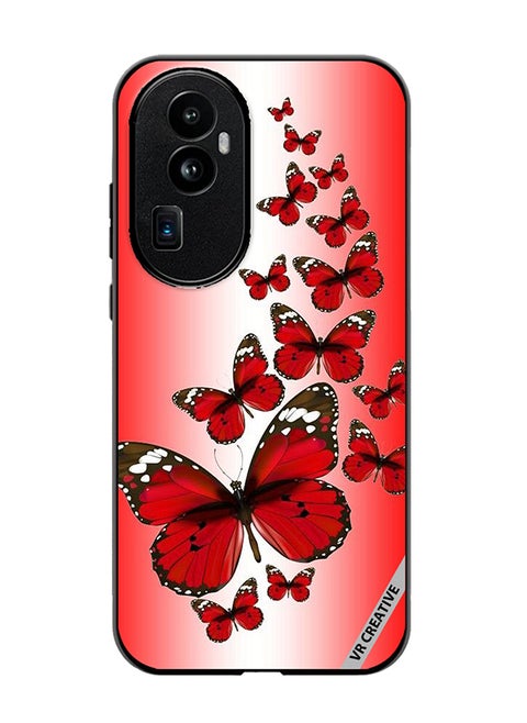 Protective Case Cover For Oppo Reno 10 Pro Plus Red Flying Butterflies Design Multicolour
