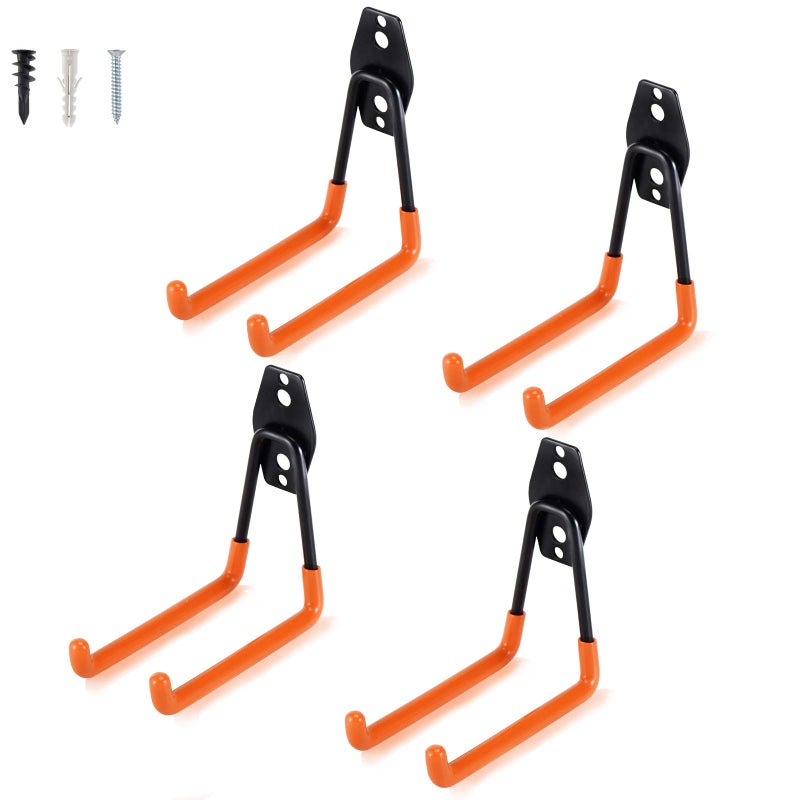 AOBEN Garage Hooks Heavy Duty Steel Garage Storage Hooks Utility Tool Hangers and Combinable Wall Mount Garage Hooks for Organizing Ladder Hold Chairs Heavy Tools Medium U 4 Pack