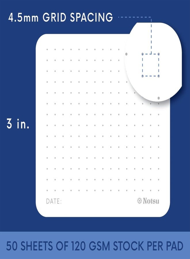 Notsu Dot Grid Sticky Notes 4pk | Premium Thick Paper 120g & Strong Adhesive | Dotted Memo Pads with Date, 3" x 3" - Image 2