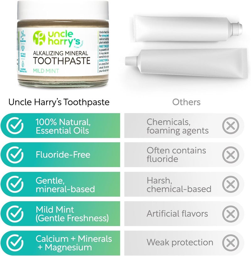 Uncle Harry's Mild Mint Alkalizing Mineral Toothpaste - Natural Whitening & Breath Freshening Formula - Image 5