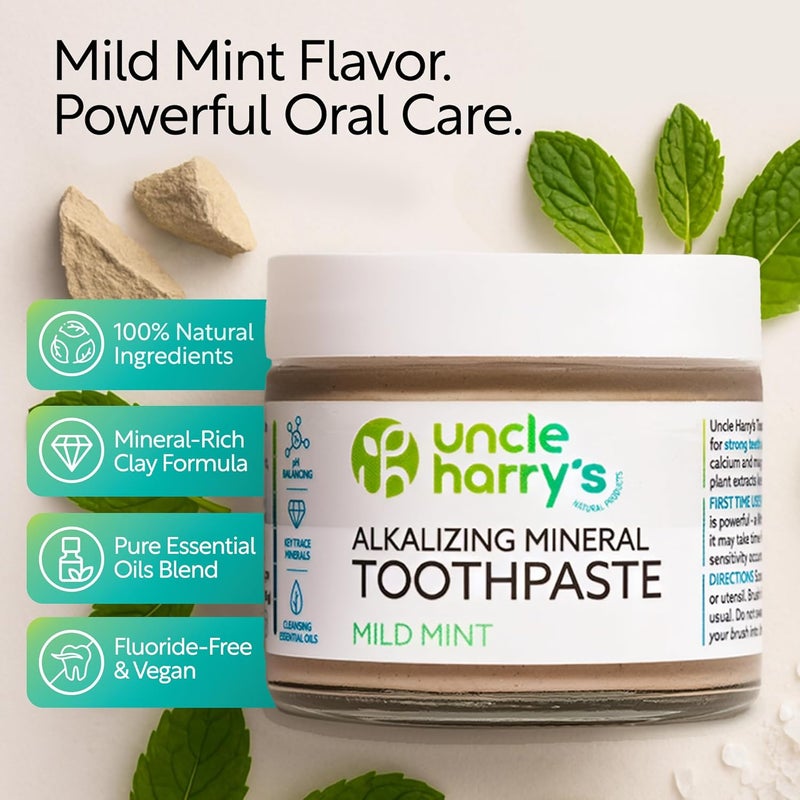 Uncle Harry's Mild Mint Alkalizing Mineral Toothpaste - Natural Whitening & Breath Freshening Formula - Image 2