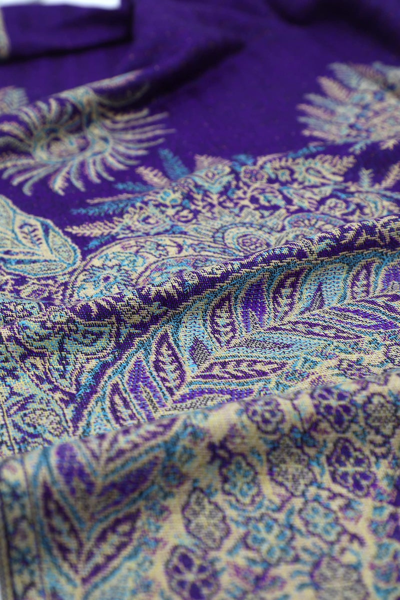 Achillea Soft Silky Reversible Paisley Pashmina Shawl Wrap Scarf w/Fringes (Big Paisley Purple) - Image 5