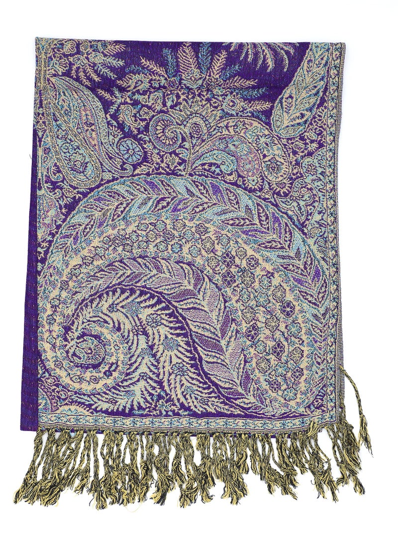 Achillea Soft Silky Reversible Paisley Pashmina Shawl Wrap Scarf w/Fringes (Big Paisley Purple) - Image 3