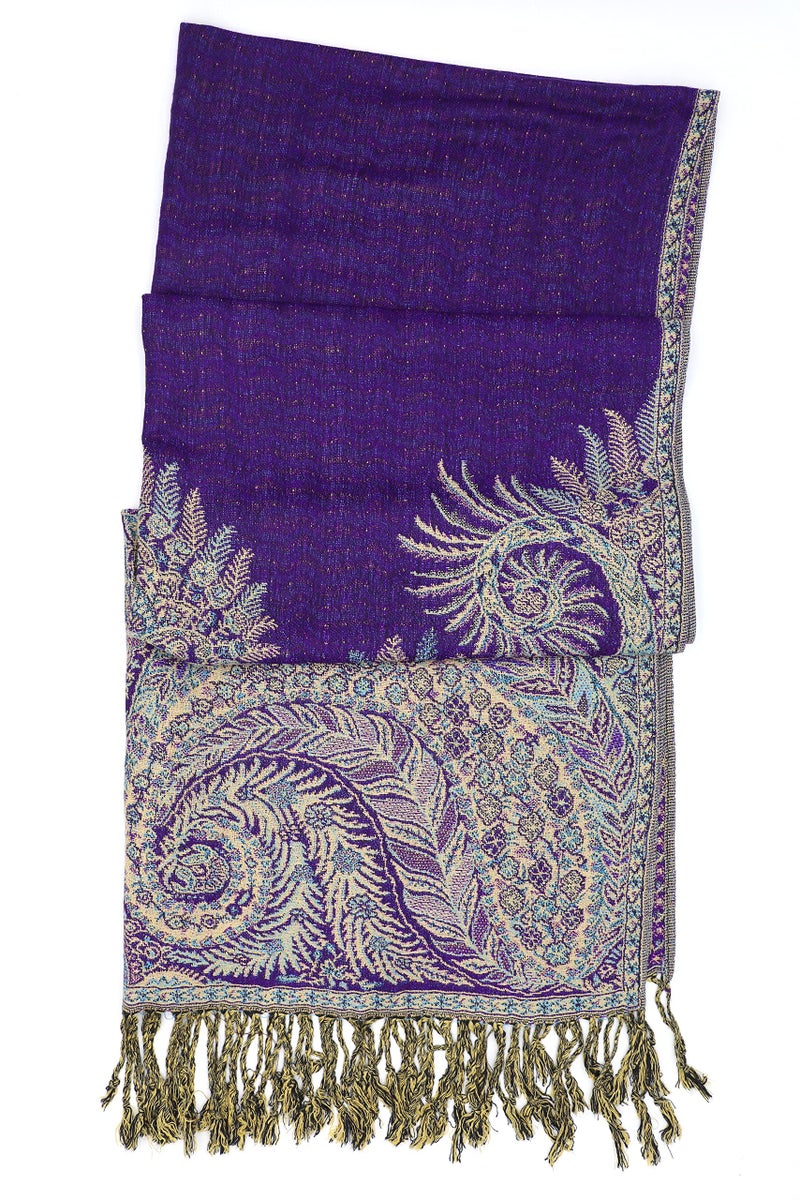 Achillea Soft Silky Reversible Paisley Pashmina Shawl Wrap Scarf w/Fringes (Big Paisley Purple) - Image 4