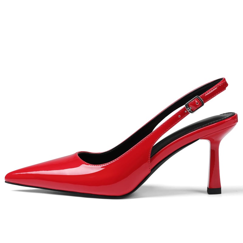 Synchoiss Women's Kitten Heels Red Slingback Heels Closed Pointed Toe Pumps Shoes Women Leather Stiletto Heeled Sandals Party Dressy Shoes Size 8.5 - Image 4