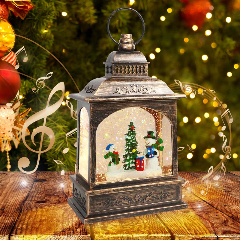 Christmas Snowman Snow Globe Snowman Musical Lantern with 6 Hour Timer USB LinedBattery Operated Retro Style Holiday Glitter Globe for Xmas Indoor Decoration and Santa Gifts