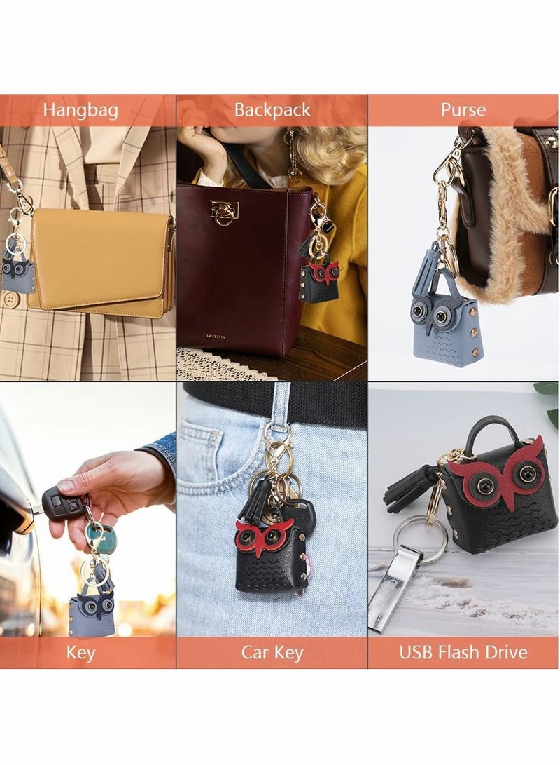 Y&D Owl Cute Keychain Leather with Lobster Clasp Keyring Tassel Coin Purse for Women Men kids Bandbag Backpack Wallet Decor Gift 2Pcs(Black + Blue) - Image 5