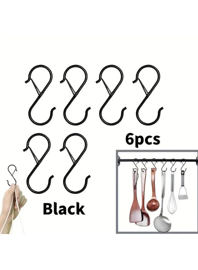 6pcs Black S Hooks No Drill Hooks for Kitchen Utensils Pots Pans Cups Plants Wardrobe - Image 1