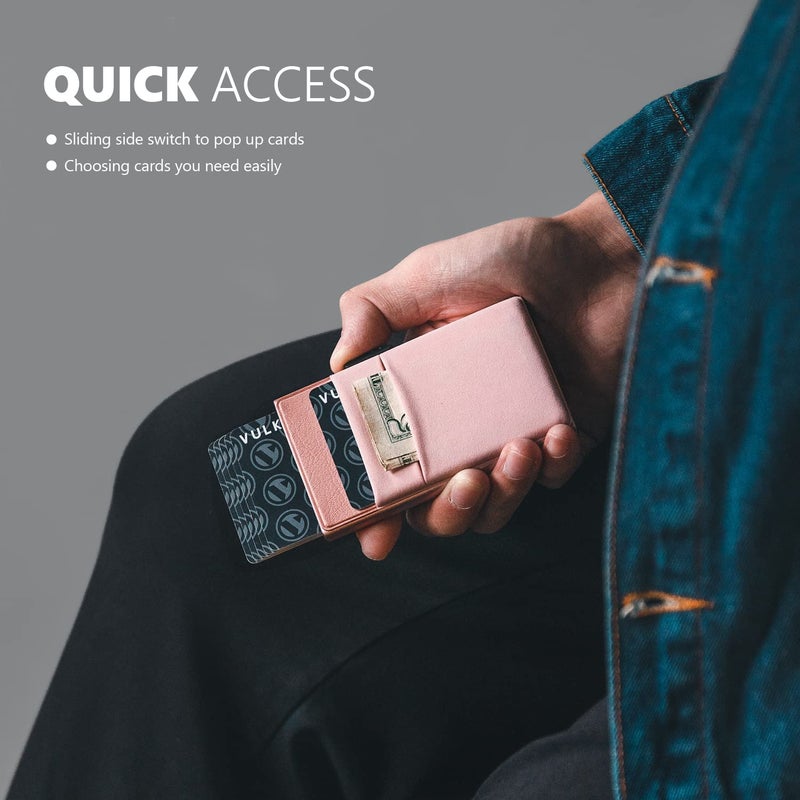 VULKIT Minimalist Wallet with ID Window & EDC Pocket Pop Up Card Holder RFID Blocking Slim Wallet Design for Airtag Coins Cash & Credit Cards - Image 3